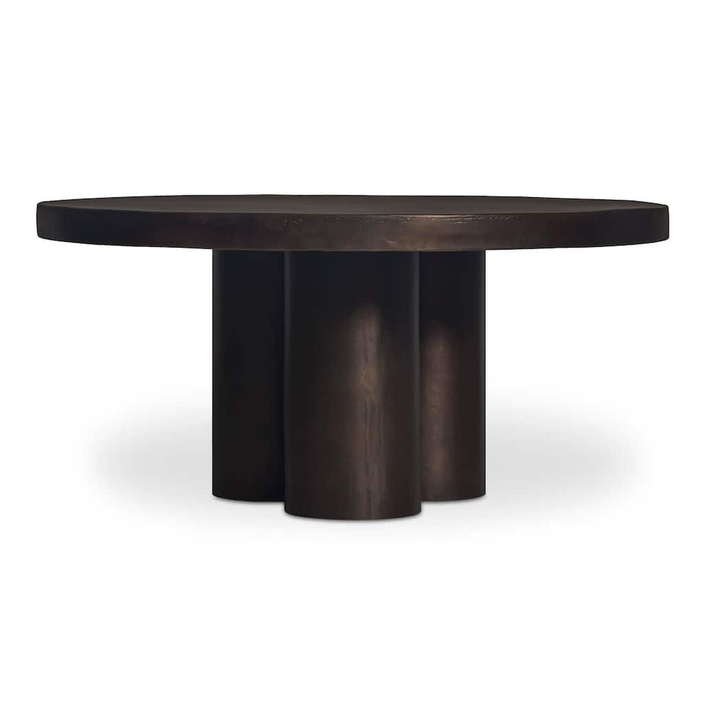 NADAAL STUDIOS Renric Outdoor Coffee Table, Round Cast Aluminum with Grooved Legs, Black Finish