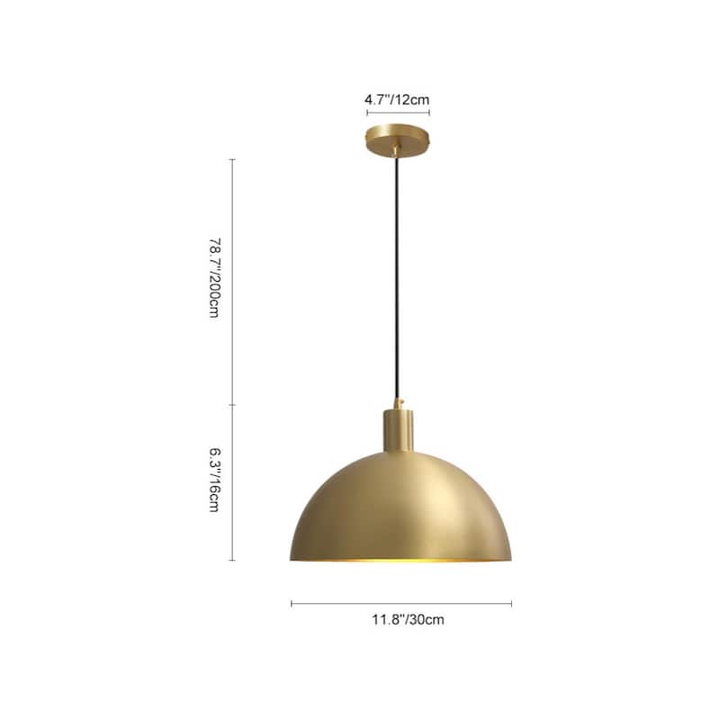 1-light Single Brass Metal Dome Pendant - 12in Modern Mid-century