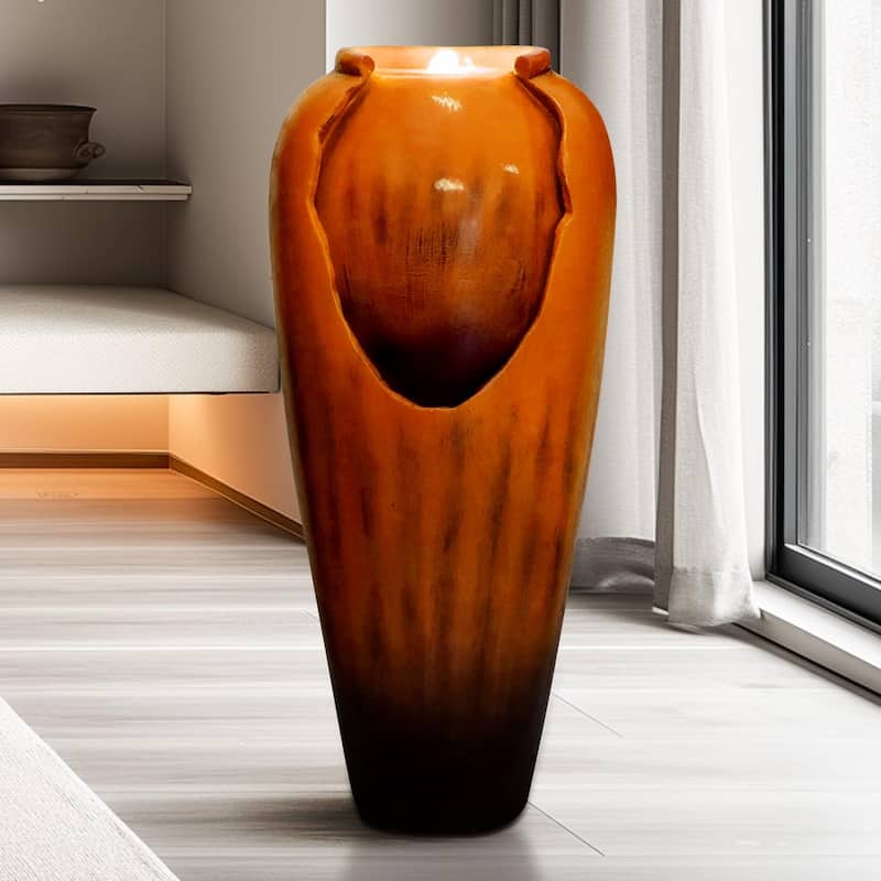 30.7" High Concrete Jar Water Fountain Outdoor, Garden Vase Water Feature - 30.7"H