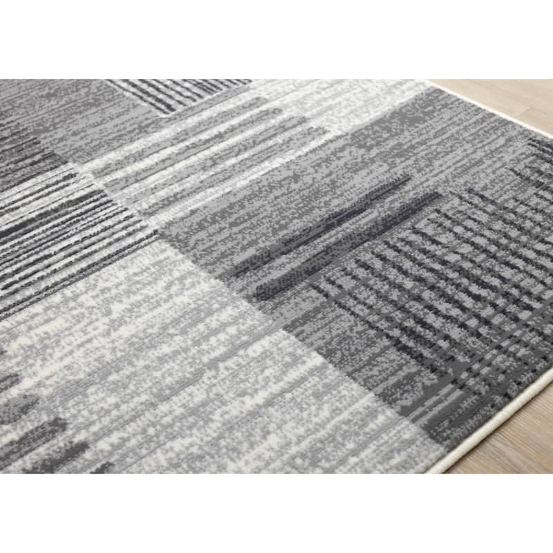 Forte White Grey Black Modern Striped Patches Area Rug, 5'3" x 7'5"