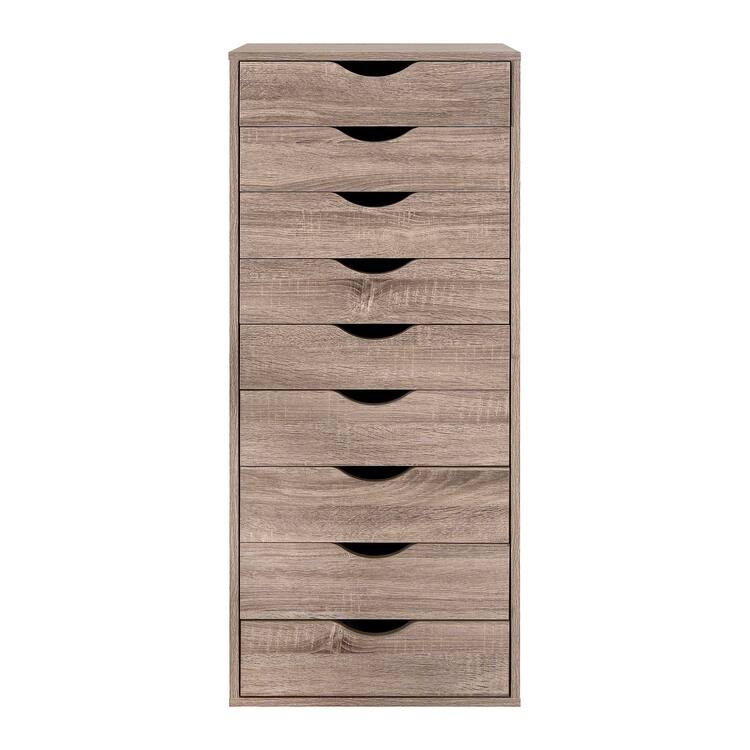 Narrow Wooden 9-Drawer Cabinet with Smooth-Glide Drawers and Top Storage Shelf