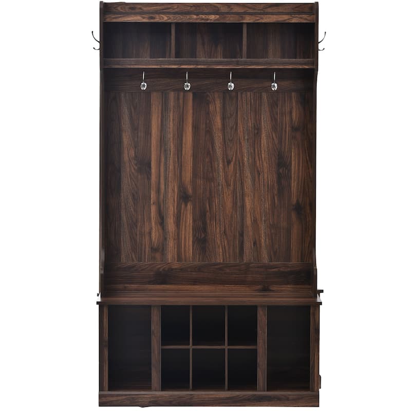 Hall Tree with 6 Hooks，Coat Hanger,Entryway Bench,Storage Bench,3-in-1 ...