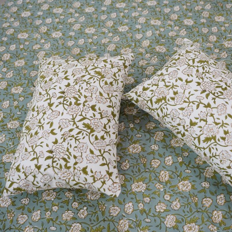 Fabdivine Handmade Block Print Flat Sheet or Bed Sheet Cotton Fabric Floral Home Decor