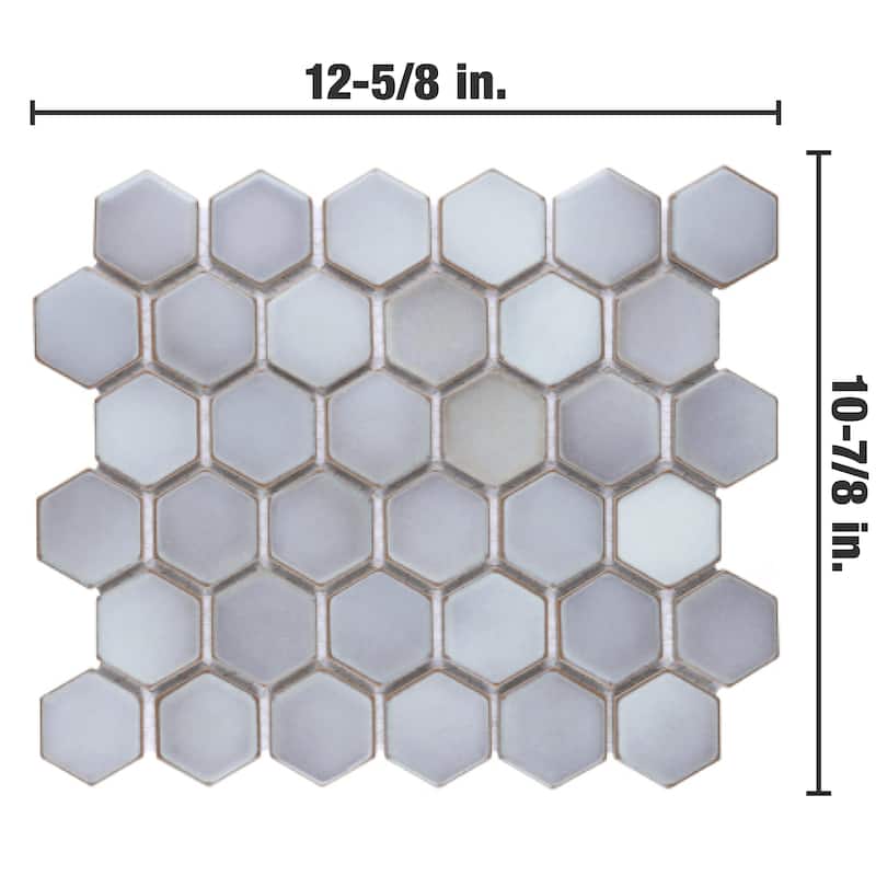 Merola Tile Hudson Due 2" Hex Grey Eye 10-7/8" x 12-5/8" Porcelain Mosaic Floor and Wall Tile