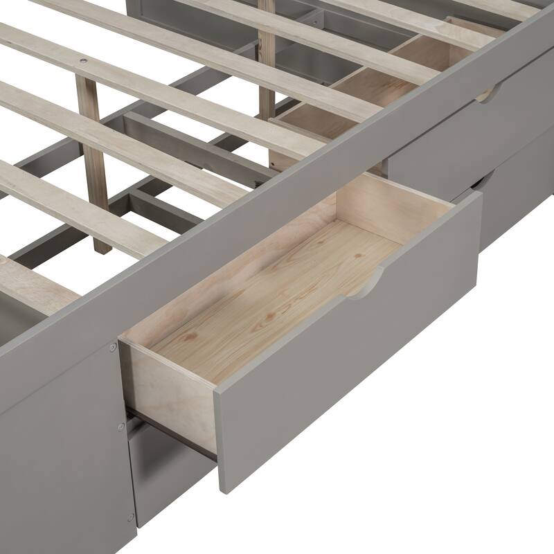 Pine Wood Daybed Frame with 4 Storage Drawers & Shelves