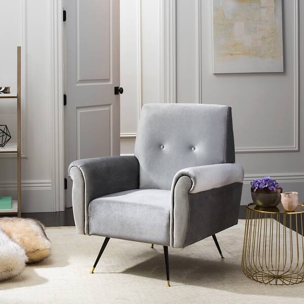 slide 2 of 11, SAFAVIEH Mid-Century Modern Glam Mira Velvet Light Grey Club Chair - 32" W x 29" D x 37" H