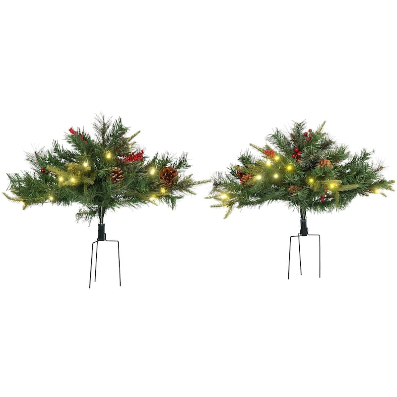 HOMCOM 2 ft. 2-Pack Small Outdoor Christmas Trees with Lights