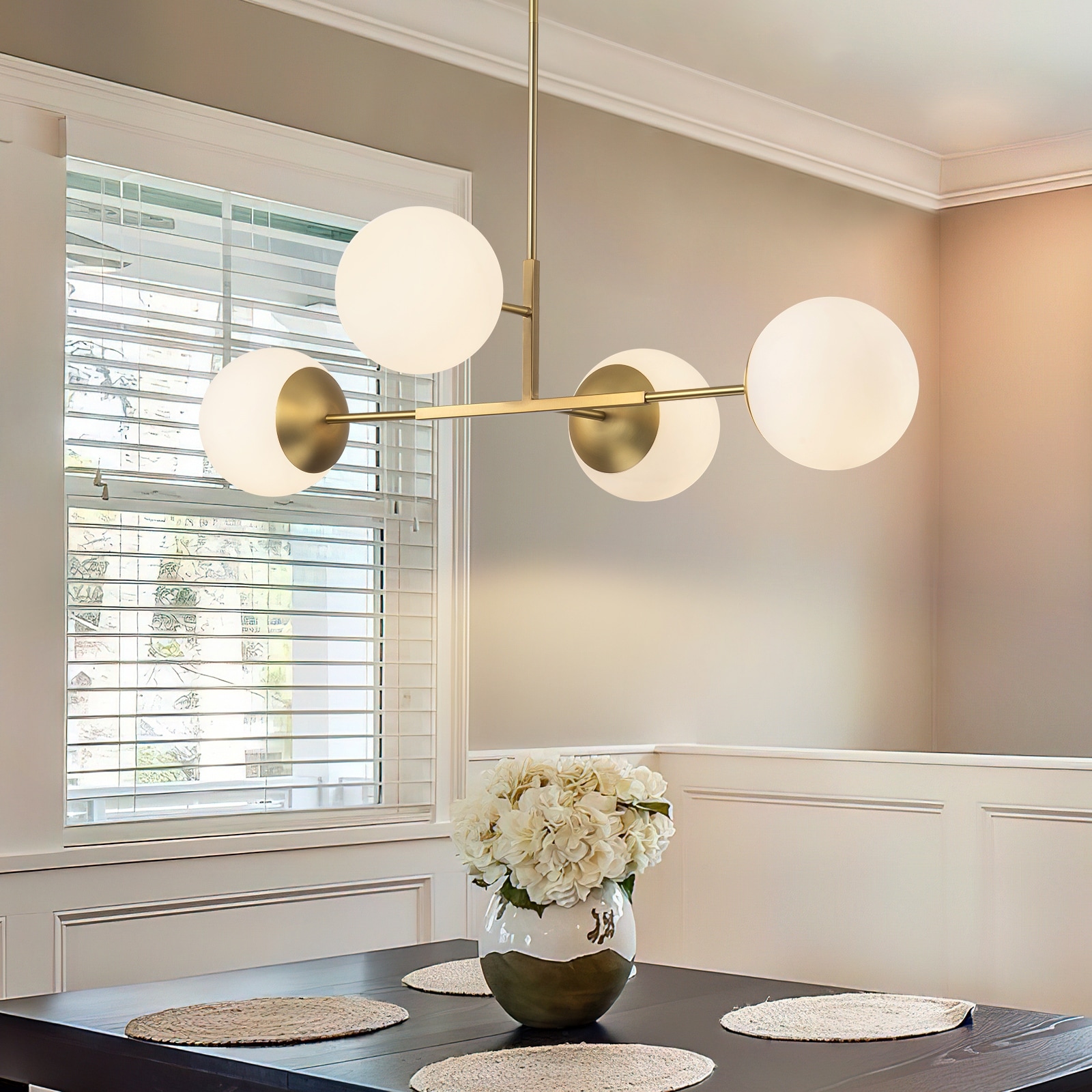4 - Light Dimmable Gold Sputnik Modern Linear Globe Chandelier Kitchen Island Pendant Light - W41.73"