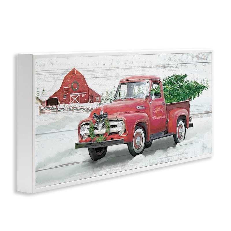 Stupell Christmas Truck on Snowy Farm Framed Giclee Art Design By Mollie B.