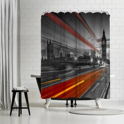 Americanflat 71" x 74" Shower Curtain, London Westminster Bridge & Red Bus by Melanie Viola
