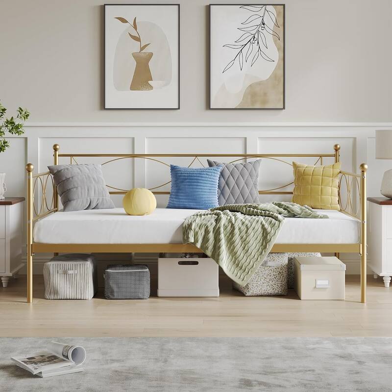 Metal Daybed with Trundle Set, Space-Saving Sofa Bed Frame with Steel Support for Bedroom or Living Room