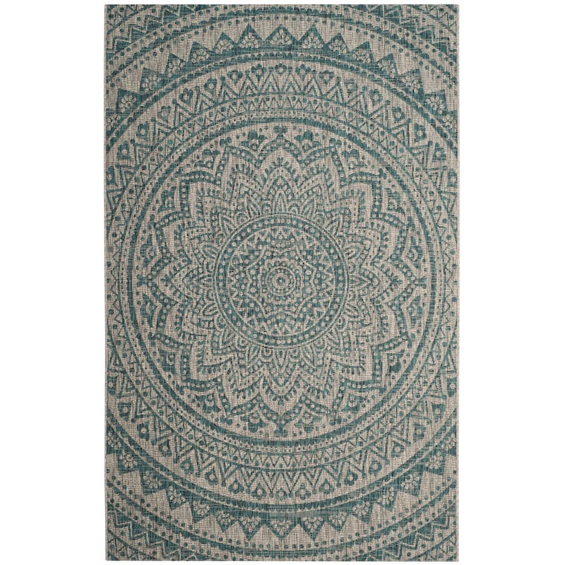 SAFAVIEH Courtyard Fran Mandala Indoor/ Outdoor Waterproof Patio Backyard Rug