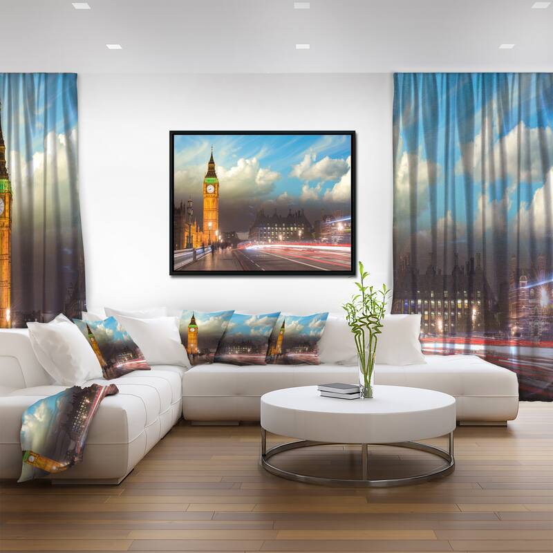 Designart "Big Ben UK from Westminster Bridge" Large Cityscape Photo Framed Canvas Print