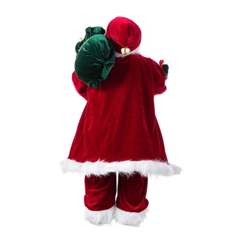 Glitzhome 18"H Faux Fur Christmas Santa Figurines with Porcelain Face