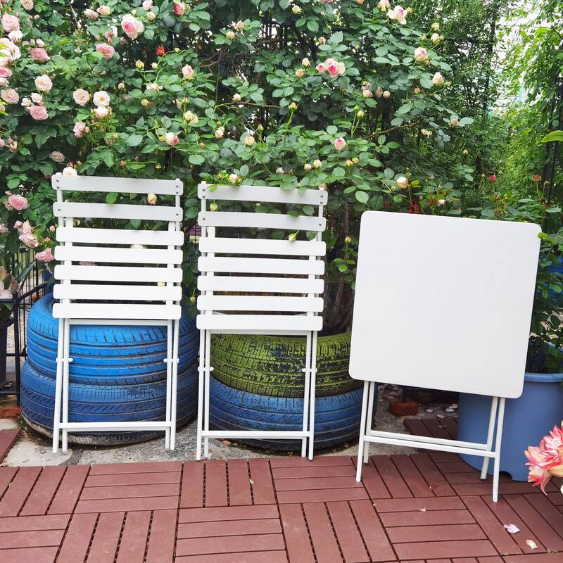 3-Piece Foldable Table Chairs Set Patio Conversation Set with 2 Chairs