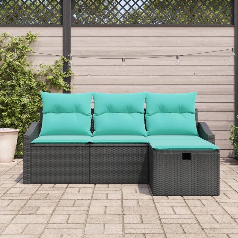 vidaXL 4 Garden Sofa Set with Cushions Black/Brown/Grey Poly Rattan - 70.1 x 46.1 x 27.2