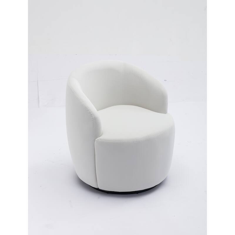 White Velvet Modern 25.6" Upholstered Swivel Barrel Chair with Black Powder Coating and Metal Ring