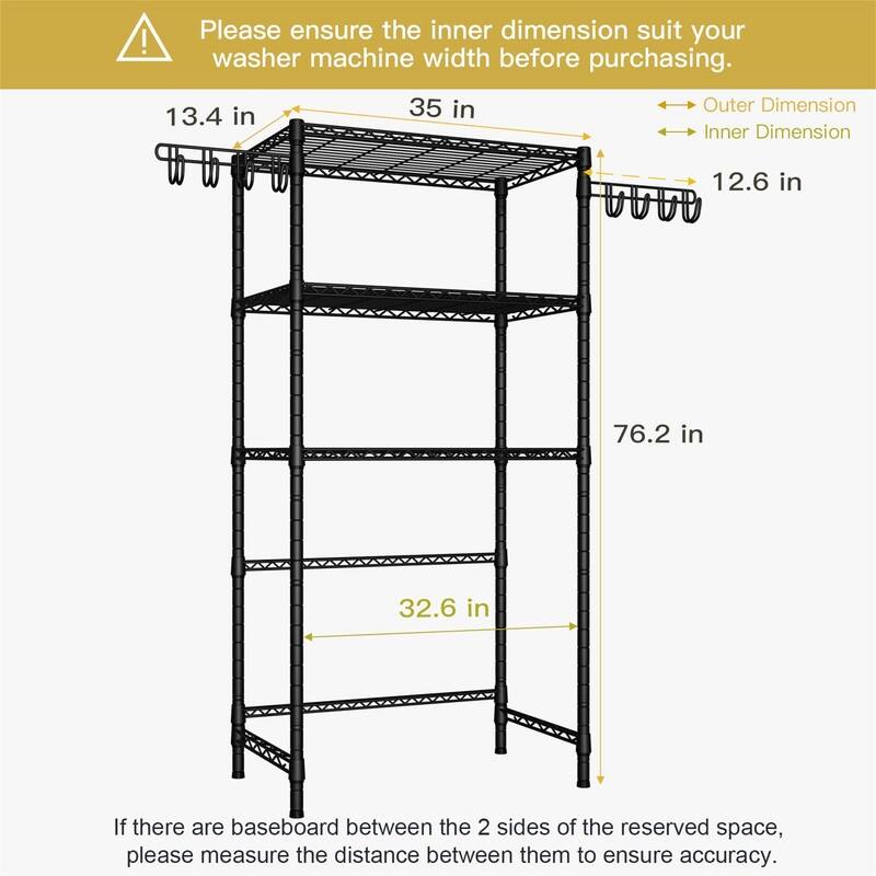 Over The Washer and Dryer Storage Shelves - 13.4"D x 35"W x 76.2"H
