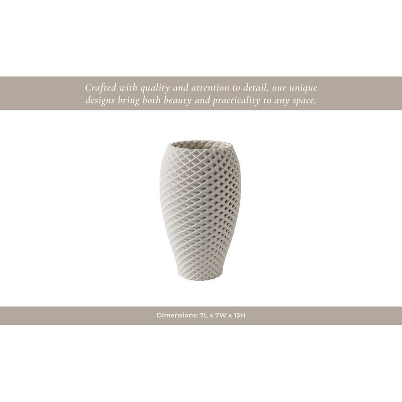 Porcelain Flower Vase Decorative Textured Diamond Pattern - 13" Ivory