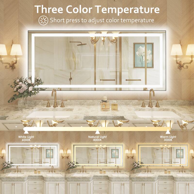 QuivaraView Aluminum front light and backlit LED lighted Framed Tempered Glass Bathroom Vanity Wall Mounted Mirror