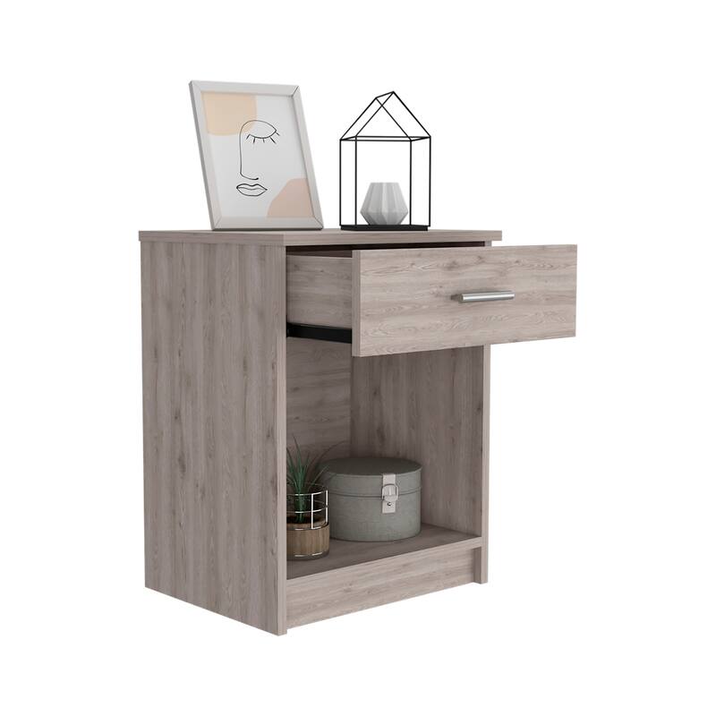 Nightstand 21"H, One Drawer, Low Shelf, Superior Top, Light Gray