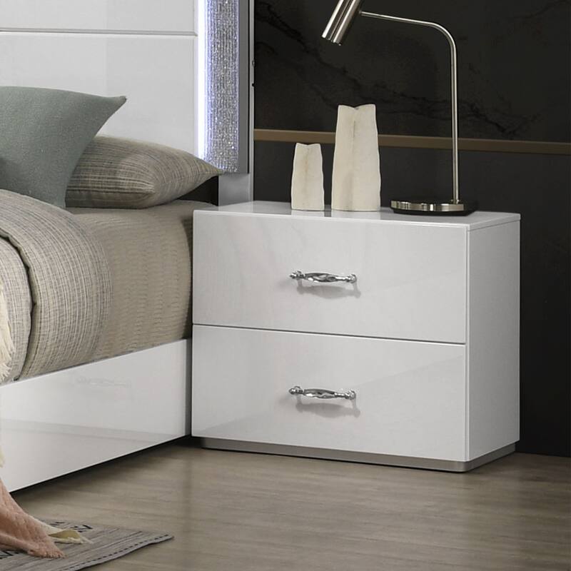 Modern White 25.5-inch Width Simple Design Two Drawers Nightstand with Acrylic Drawer Handles