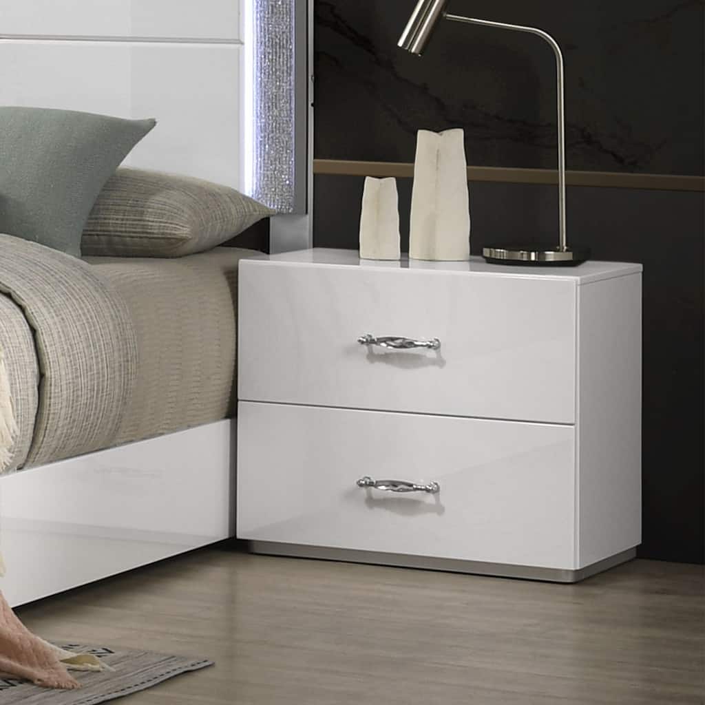 Modern White 25.5-inch Width Simple Design Two Drawers Nightstand with Acrylic Drawer Handles