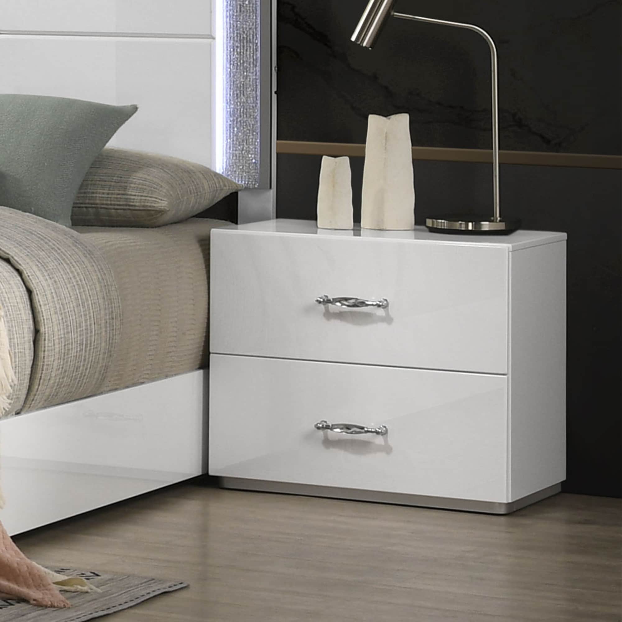 Modern White 25.5-inch Width Simple Design Two Drawers Nightstand with Acrylic Drawer Handles