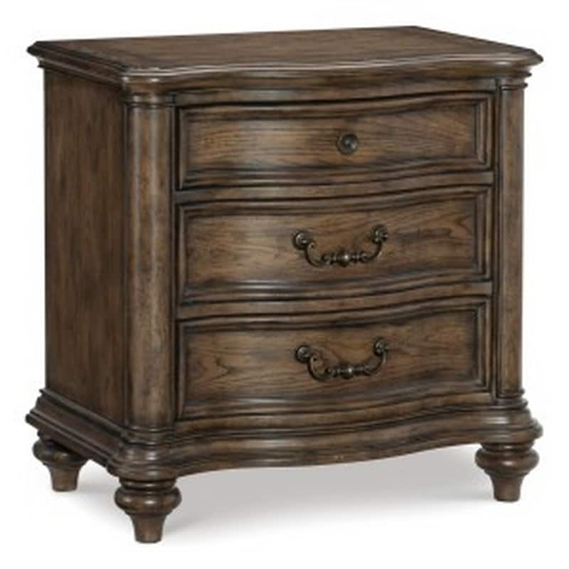 Deborah 30 Inch Nightstand, 3 Drawers, Bronze Drop Handles, Brown Wood