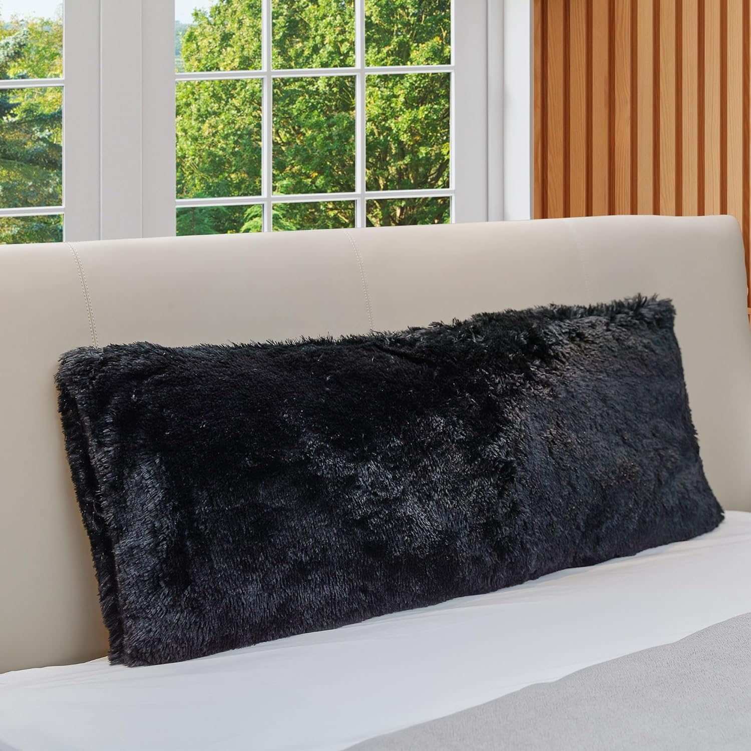 Cheer Collection 20 x 54 Long Hair Shaggy Body Pillow Black