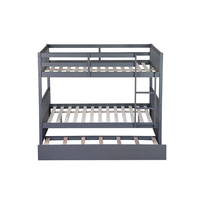 Full Over Full with Trundle, Convertible to 2 Full Platform Beds,Bunk Bed with Ladder and Safety Guardrails