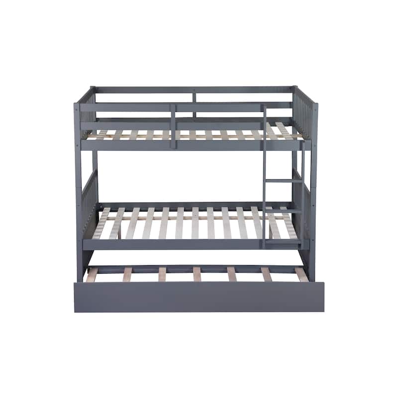 Rubber Wood Bunk Bed with Trundle Bed,Converted into 2 Individual Beds