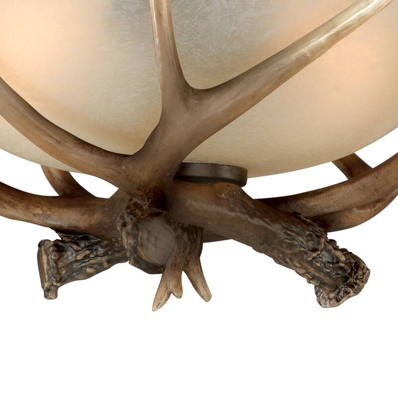 Yoho 12-in W Bronze Rustic Antler Bowl Semi Flush Mount Ceiling Light Cream Glass - 12-in W x 11-in H x 12-in D