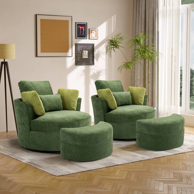 Upholstered Swivel Accent Barrel Chair And Storage Ottoman Sets