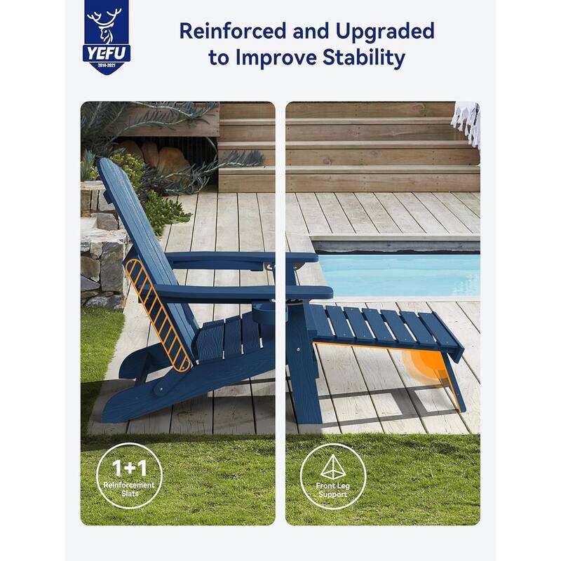 WINSOON Set of 2 HIPS Folding Adirondack Chair with Adjustable Backrest and Retractable Ottoman