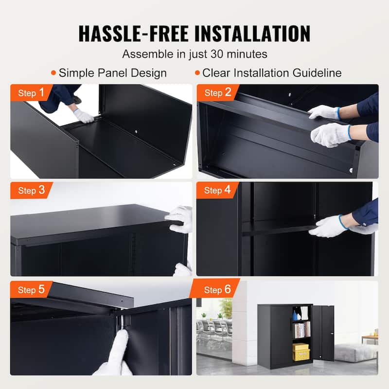 Metal Storage Cabinet with 2 Magnetic Doors and 2 Adjustable Shelves, 200 lbs Capacity per Shelf, Locking Steel Storage