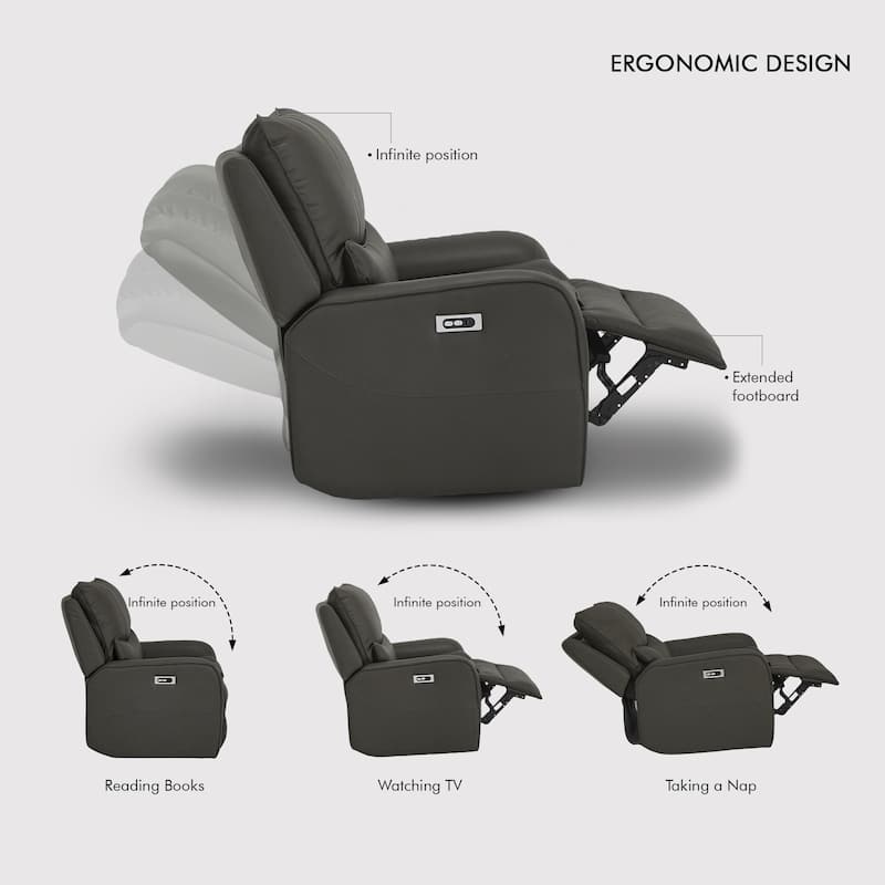 48.5" W Faux Leather Dual-Power Oversized Width Seat Recliner with USB & USB-C Charging, Ajustable Headrest