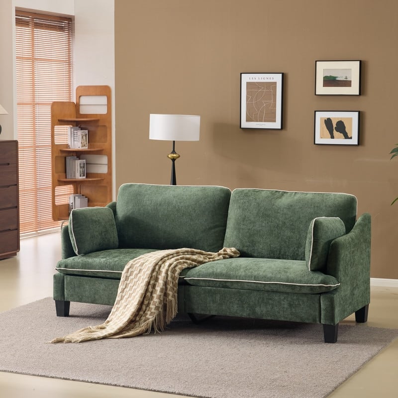 Transitional Loveseat Piped T-Cushions & Linen Blend