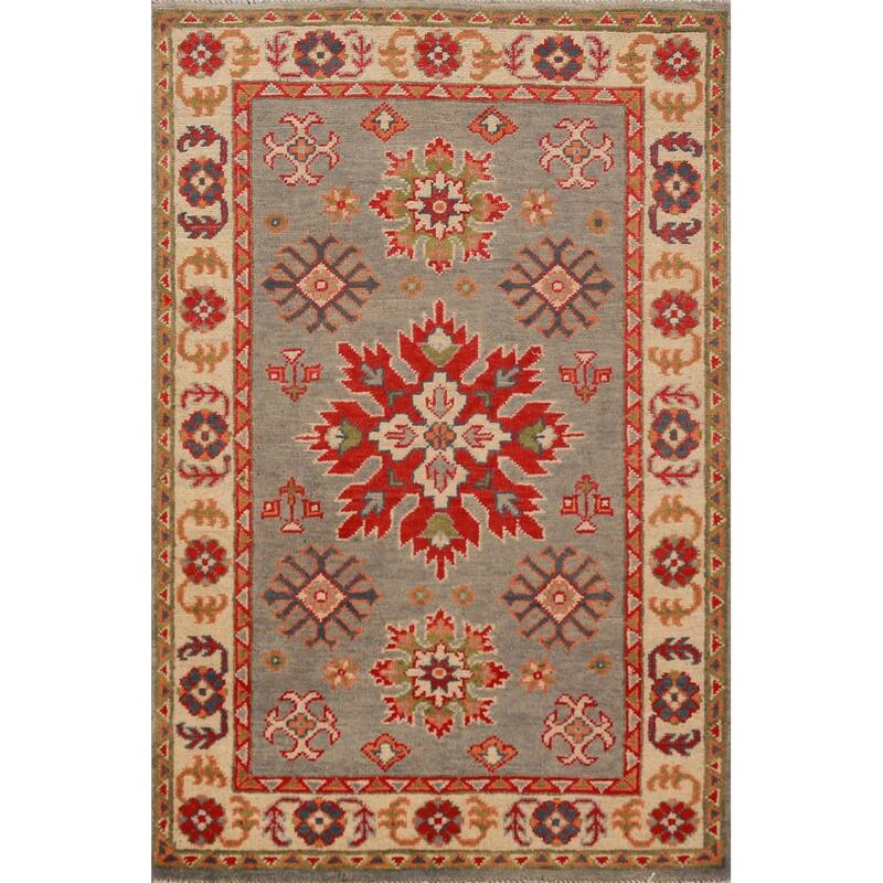 Geometric Kazak Foyer Rug Hand-Knotted Wool Carpet - 2'8"x 4'0"
