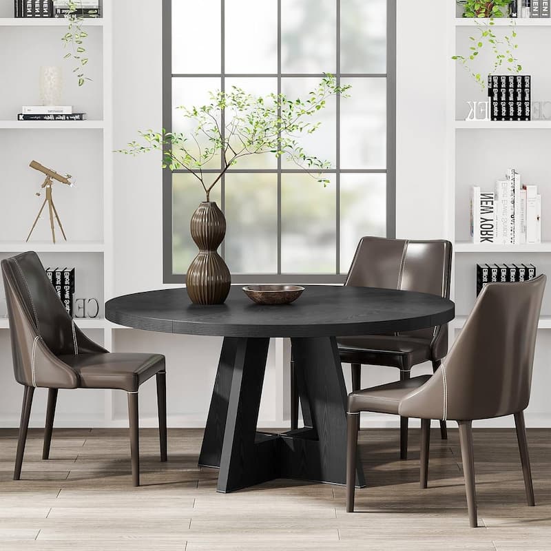 Farmhouse Retro Oak Round 47 Inch Wooden Kitchen Dining Table for 4 People - 47.25"D x 47.25"W x 29.5"H