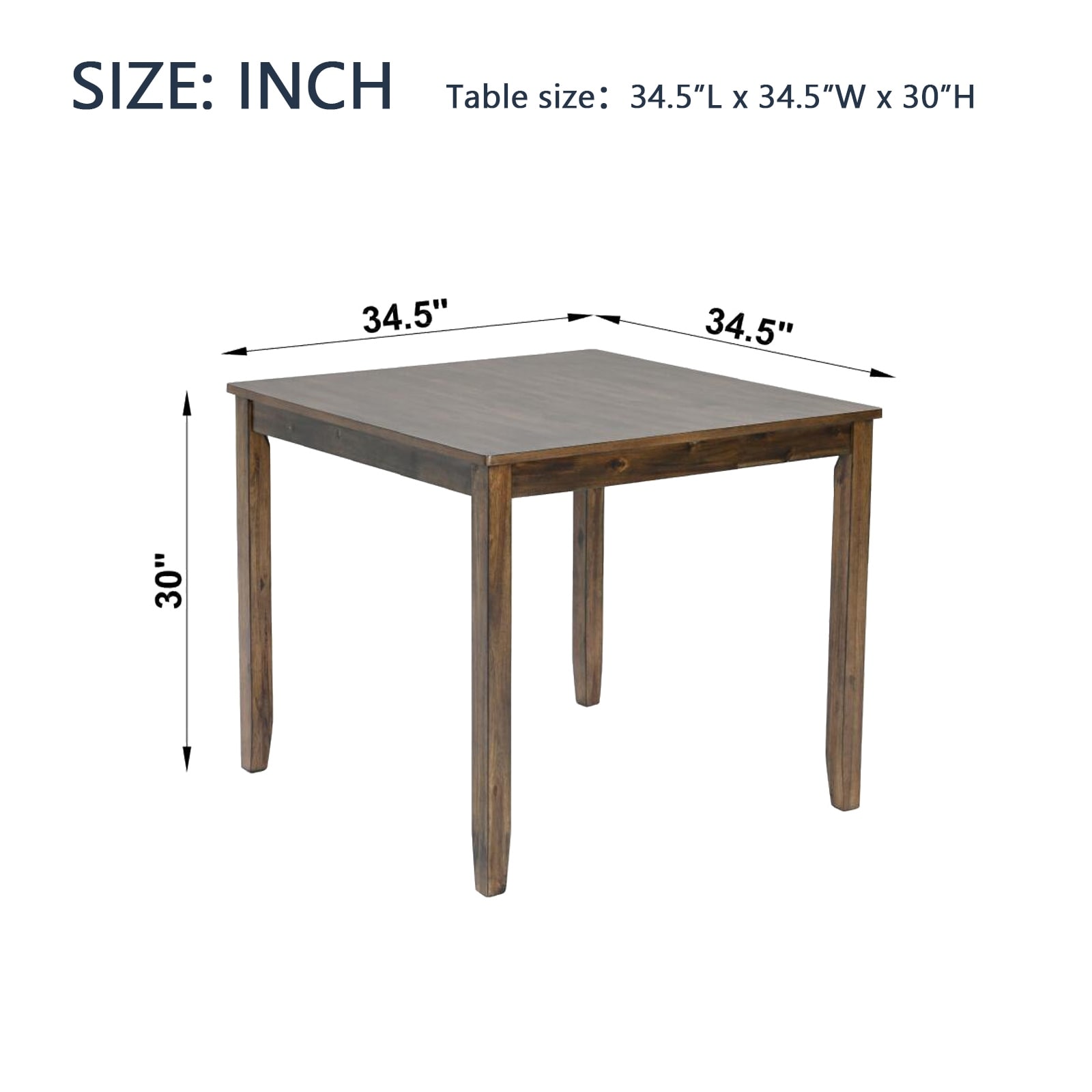 Wooden Dining Square Table, Kitchen Table for Small Space,