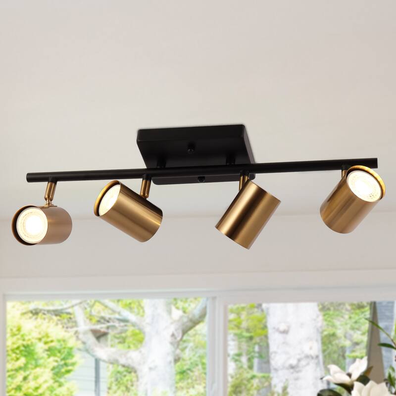 Modern 4-Light Adjustable Head Spotlight Flush Mount Ceiling Light - Black Gold