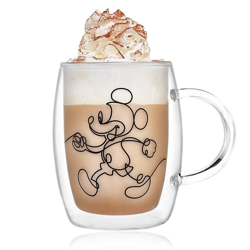 JoyJolt Disney Mickey and Pluto Glass Coffee Mugs - Set of 2 - 13.5 oz