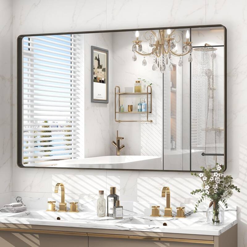 Aluminum Alloy Framed French Cleat Mounted Tempered Glass Wall Vanity Mirror - Bronze - 48" x 30"