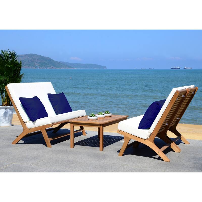 SAFAVIEH Outdoor Aryana 4-Piece Conversation Patio Set with Accent Pillow - 46W x 34D x 32H