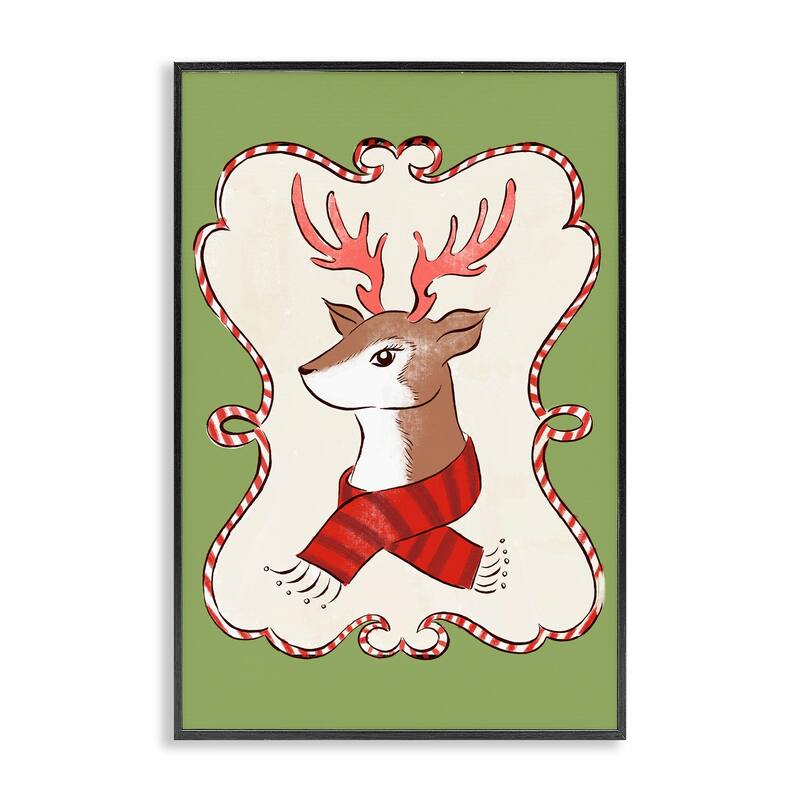 Stupell Festive Winter Deer in Scarf Framed Giclee Art Design By Hannah Moren - 20 x 30 - Black