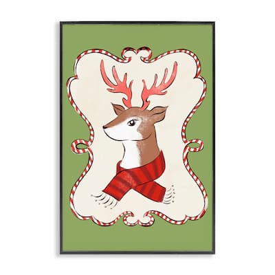 Stupell Festive Winter Deer in Scarf Framed Giclee Art Design By Hannah Moren