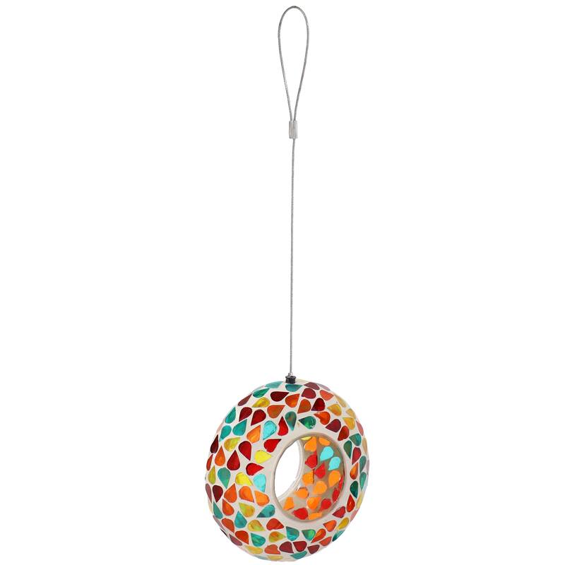 Outdoor Hanging Bird Feeder Blue Mosaic Fly-Through Design - 6"
