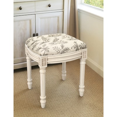 Grey Fern Vanity Stool with antique white finish