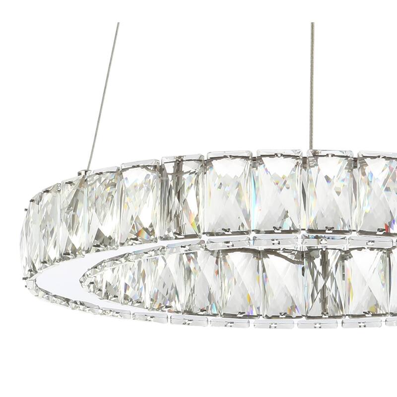 Alexia 15.7" Adjustable Integrated LED Metal/Crystal Pendant Pendant, Chrome/Clear by JONATHAN Y